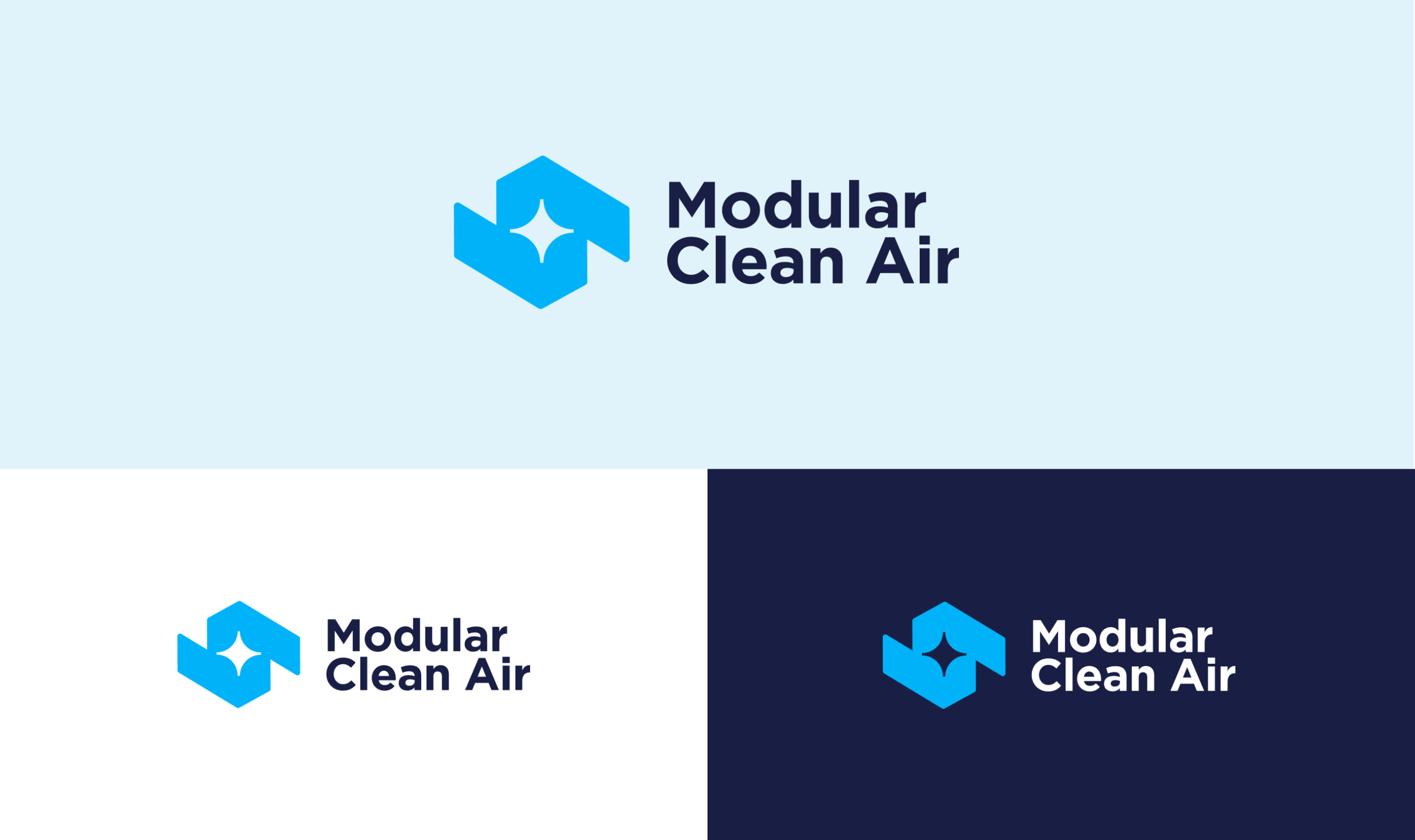 Logo design concepts and brand guidelines document for Modular Clean Air