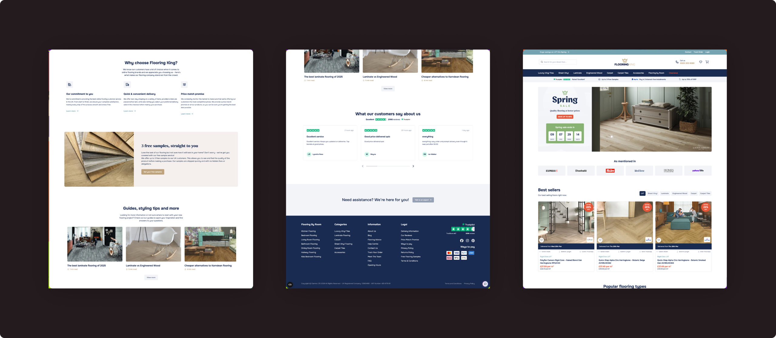 3 Custom Flooring King web pages showing more of their e-commerce website Flooring King by