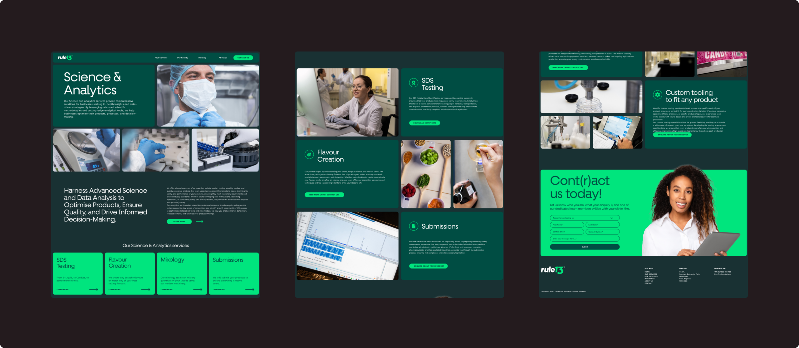 3 Custom Rule13 web design pages by RevoStudio UK agency