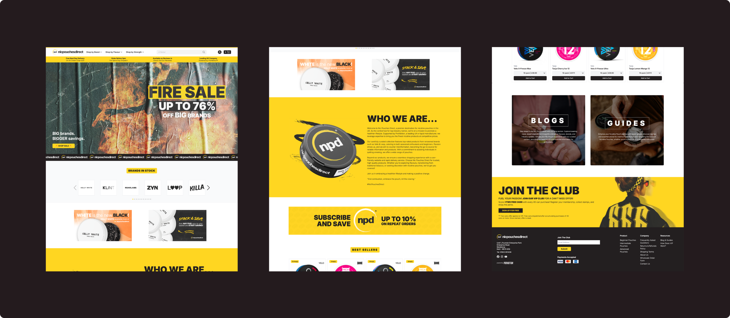 Custom NPD web design work showing 3 pages by RevoStudio UK agency