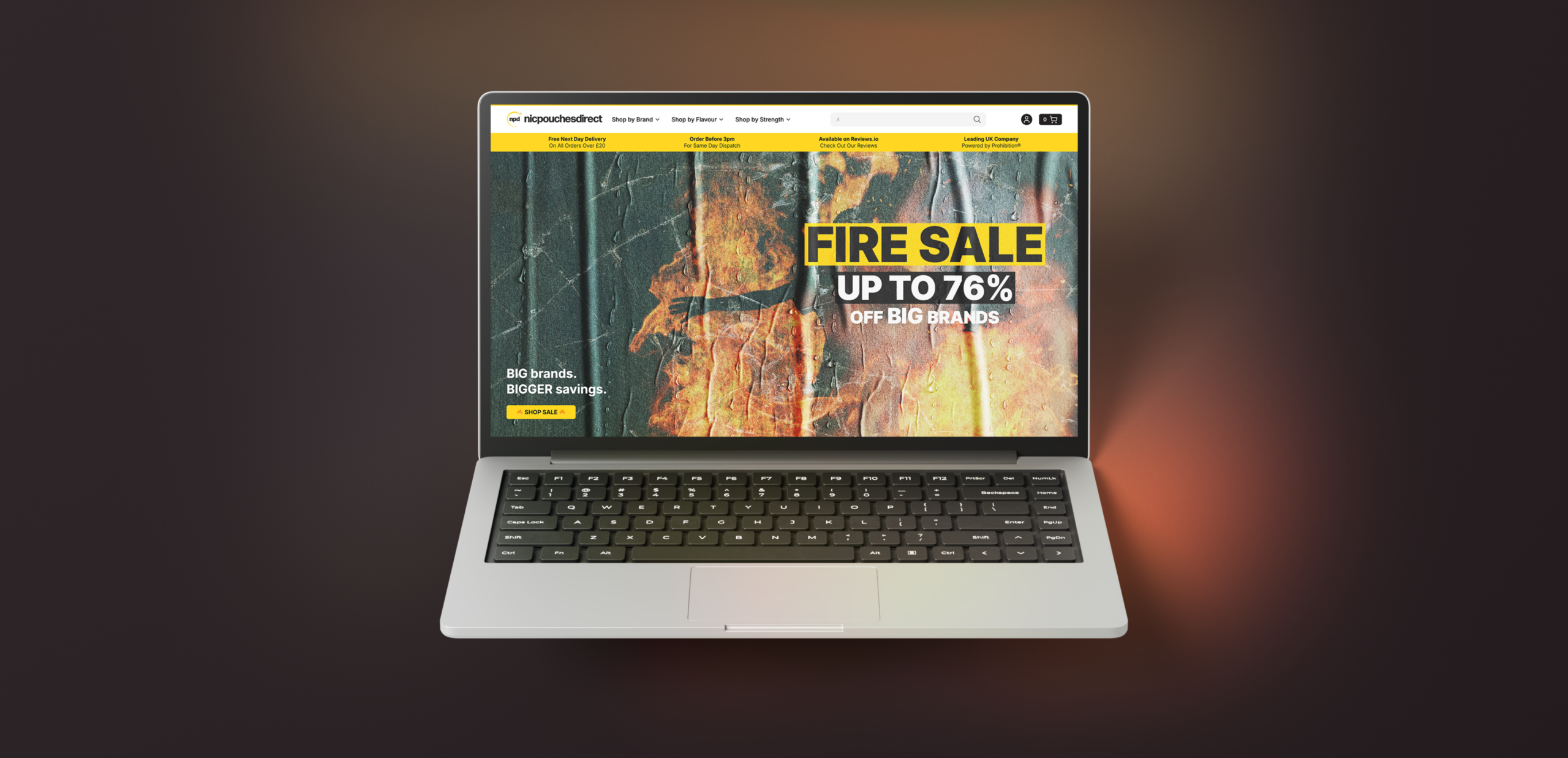 Custom Nic Pouches Direct WordPress website displayed on a laptop screen